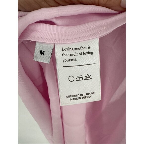 SLEEPER Womens Size Med Boheme Pink Feather-Trim Satin Slip Mini Dress NWT Flaw - Picture 12 of 16